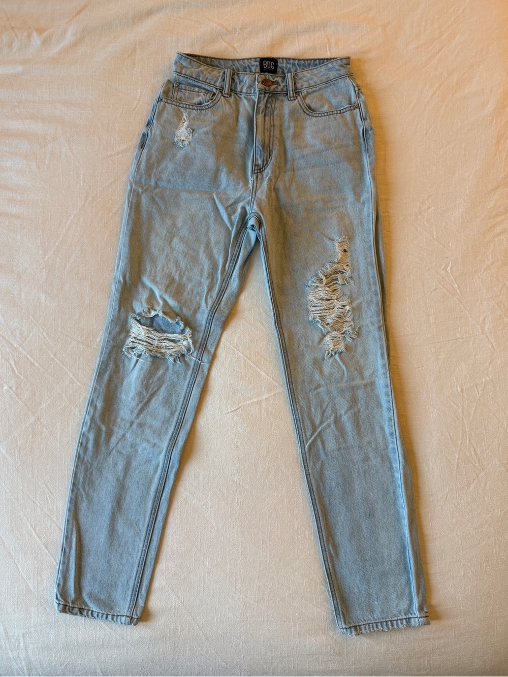 BDG Ripped High-Rise Mom Jeans in Light Blue
